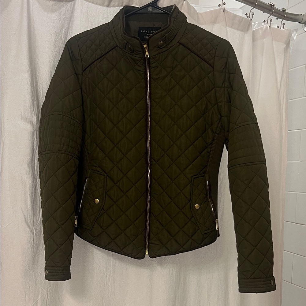 Love Tree Women's Quilted Bomber Jacket - Dark Green